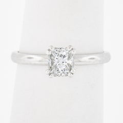 Platinum 0.68ctw GIA Emerald Cut Prong Diamond Petite Solitaire Engagement Ring