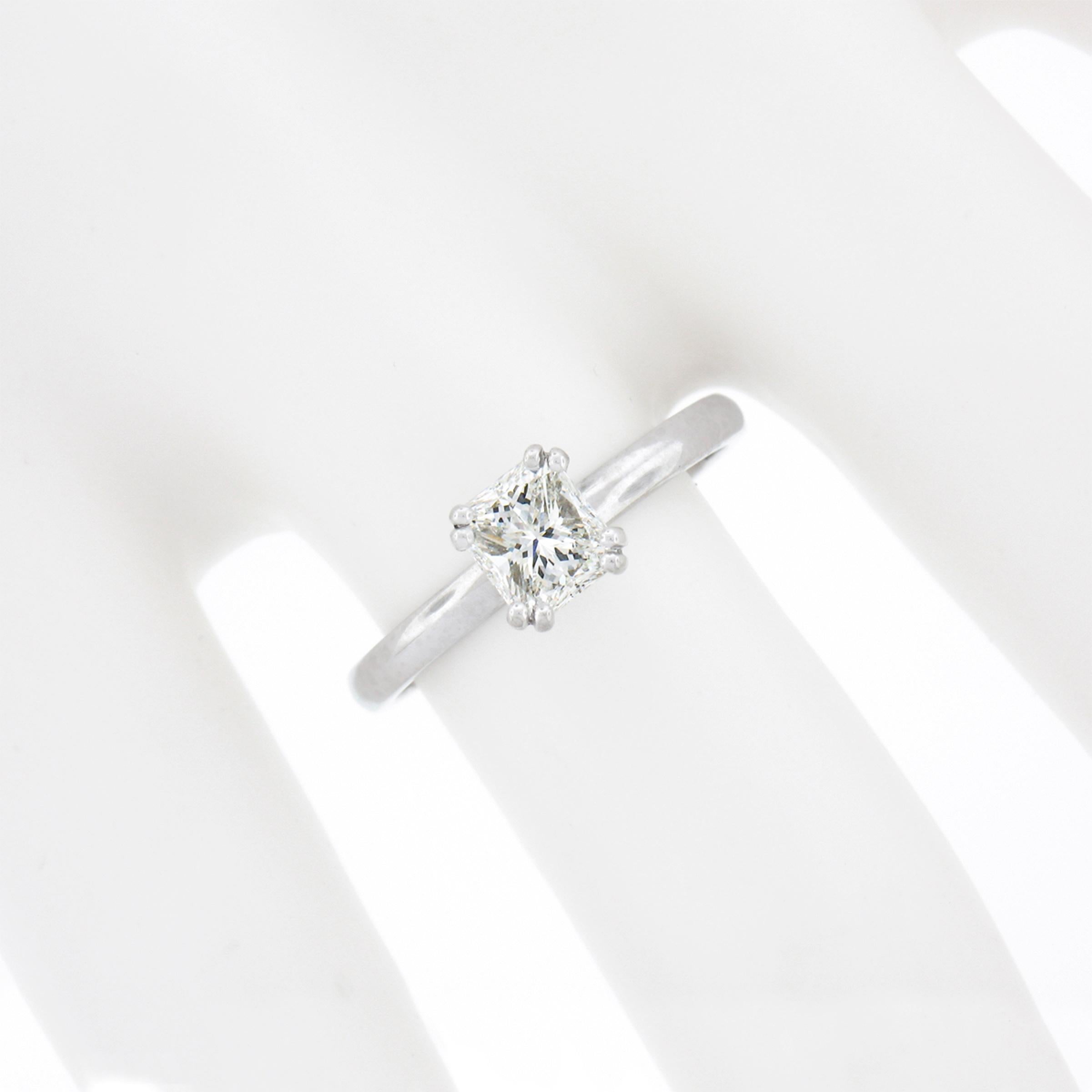 Women's Platinum 0.68ctw GIA Emerald Cut Prong Diamond Petite Solitaire Engagement Ring For Sale