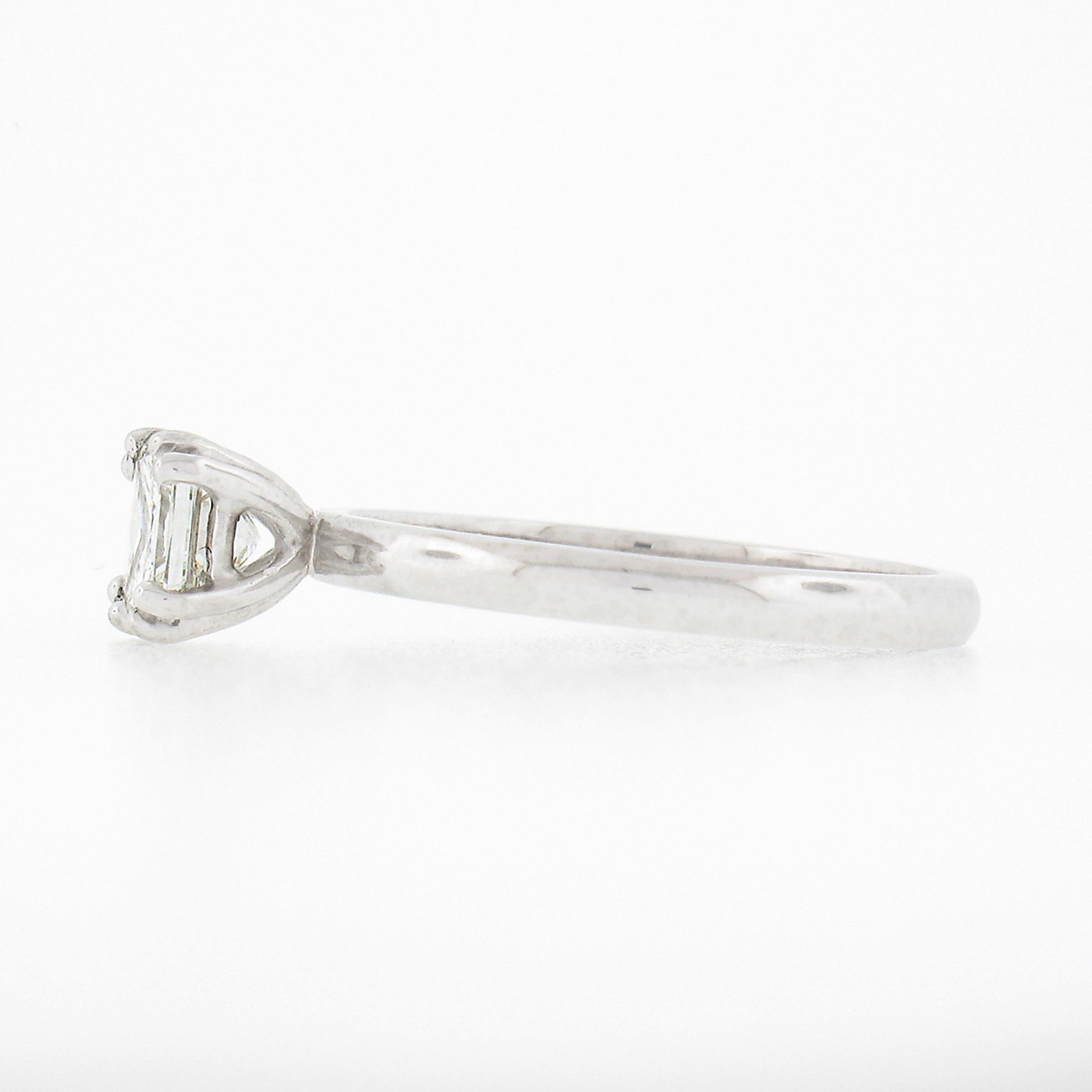 Platinum 0.68ctw GIA Emerald Cut Prong Diamond Petite Solitaire Engagement Ring For Sale 2