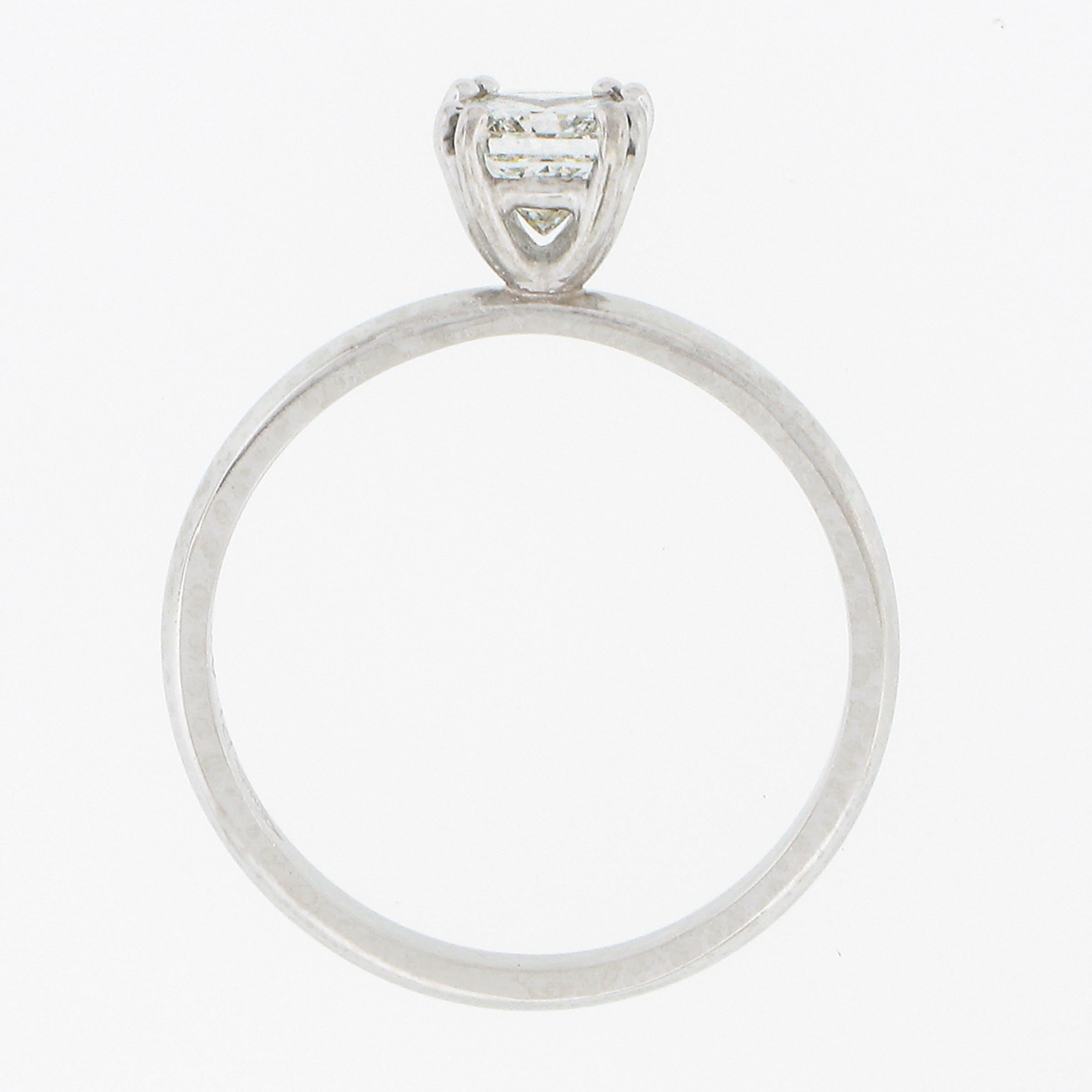 Platinum 0.68ctw GIA Emerald Cut Prong Diamond Petite Solitaire Engagement Ring For Sale 3