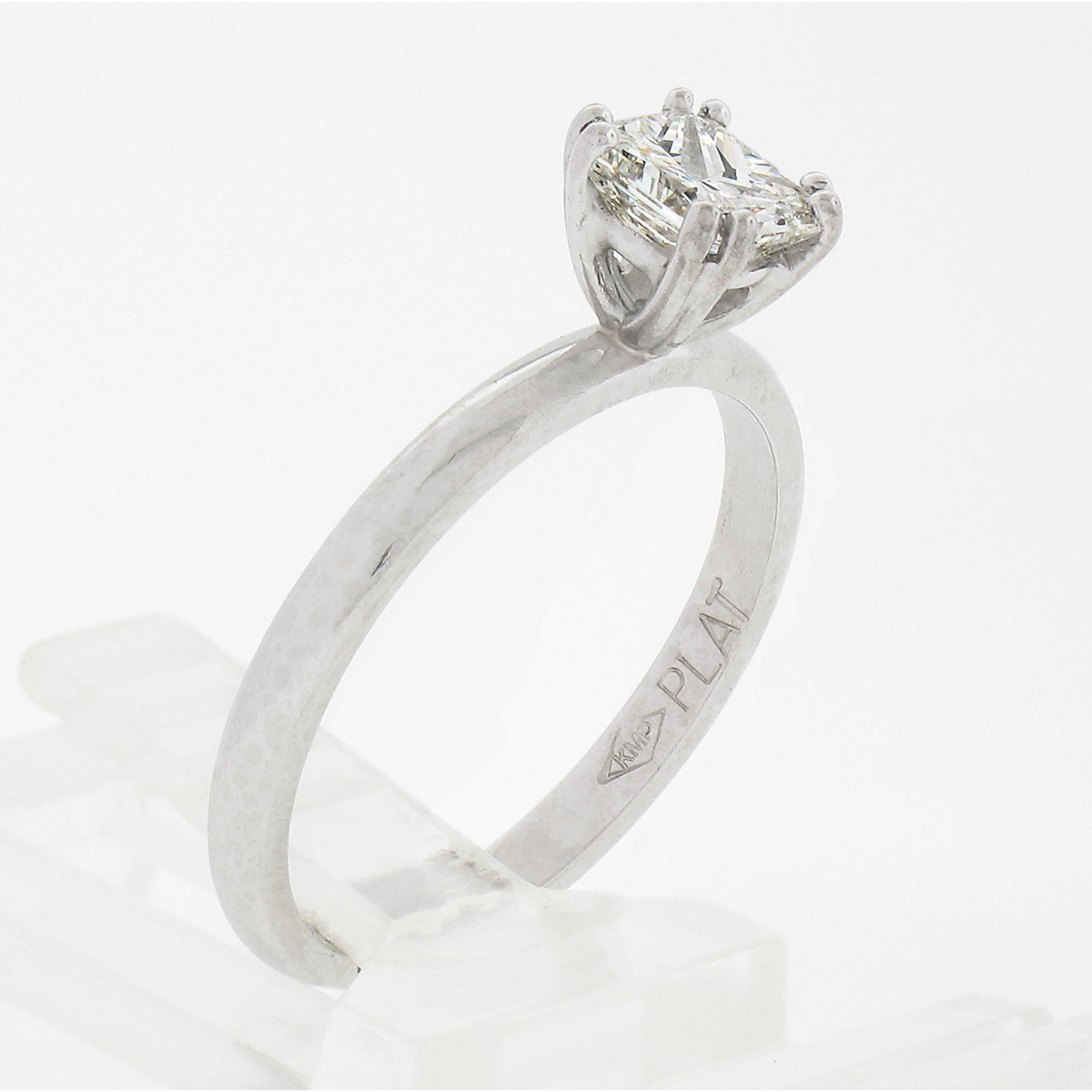 Platinum 0.68ctw GIA Emerald Cut Prong Diamond Petite Solitaire Engagement Ring For Sale 4