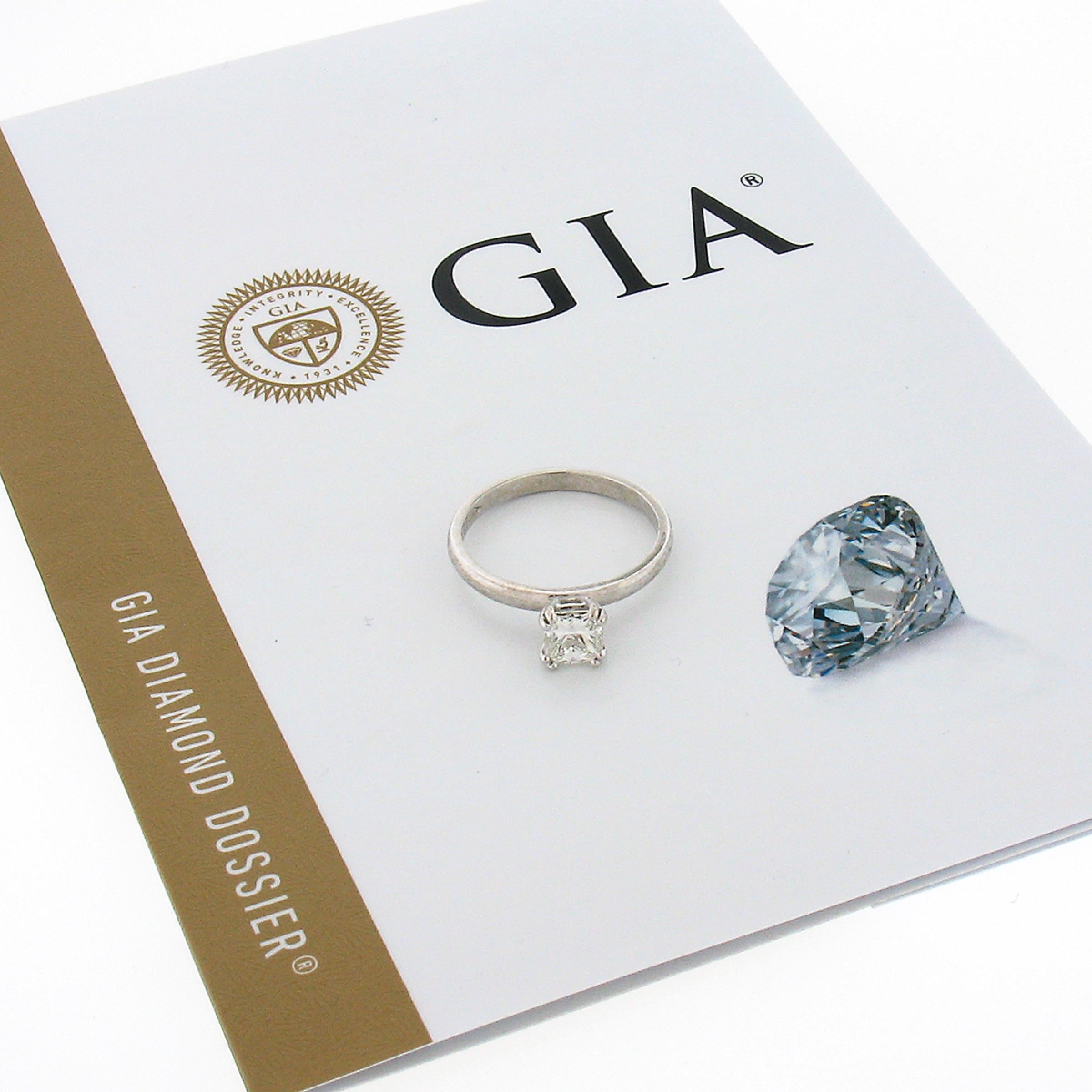 Platinum 0.68ctw GIA Emerald Cut Prong Diamond Petite Solitaire Engagement Ring For Sale 5