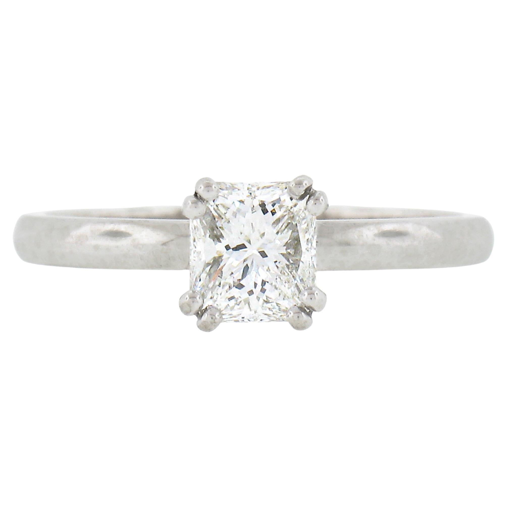 Platinum 0.68ctw GIA Emerald Cut Prong Diamond Petite Solitaire Engagement Ring For Sale