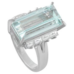 Platinum 0.69ct Diamond and Aquamarine Ring
