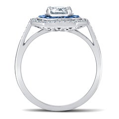 Art Deco Style Platinum Calibre Cut Sapphire Ring With 0.70 Carat Diamond GIA