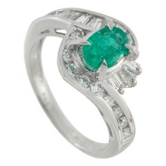 Platinum 0.70ct Diamond and Emerald Ring MF05-110625