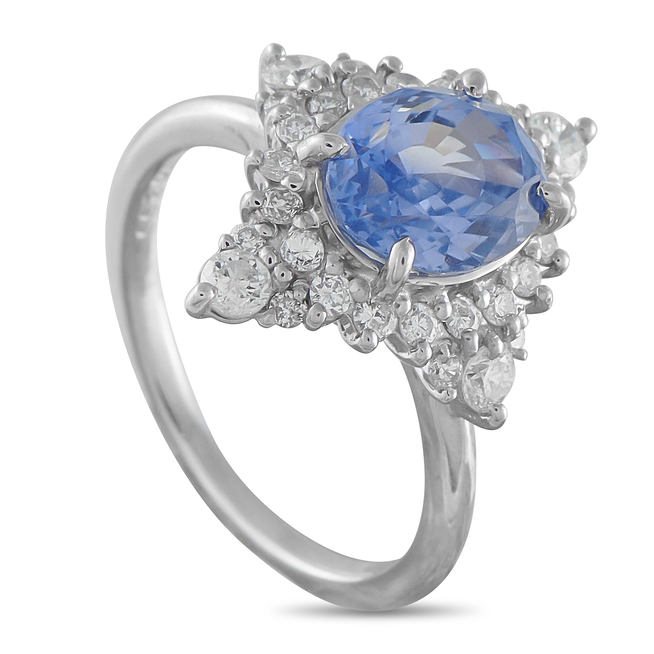 Platinum 0.70ct Diamond and Sapphire Ring #5305 For Sale