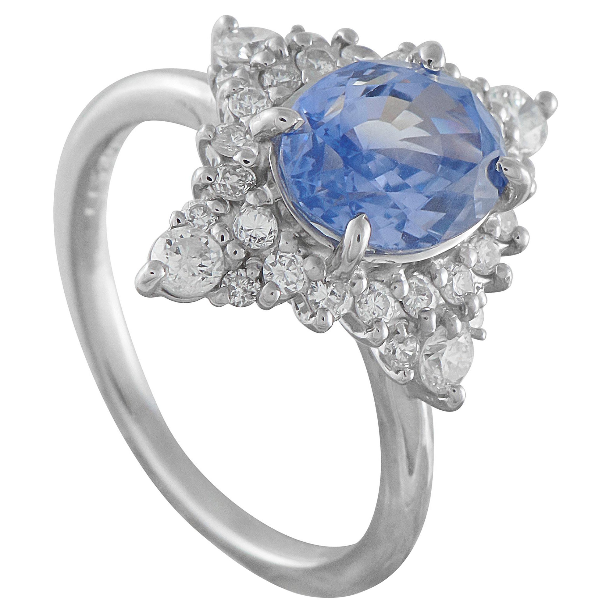 Platin 0,70ct Diamant und Saphir Ring #5305