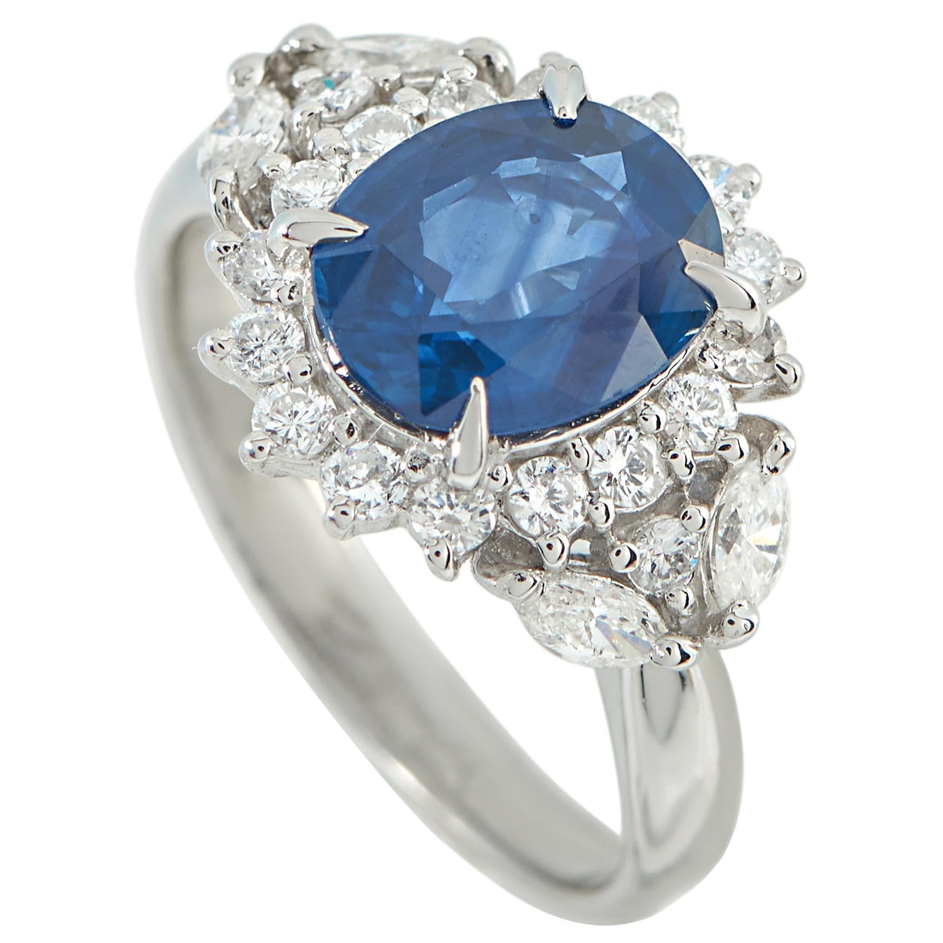 Platin 0,70ct Diamant und Saphir Ring MF23-110525