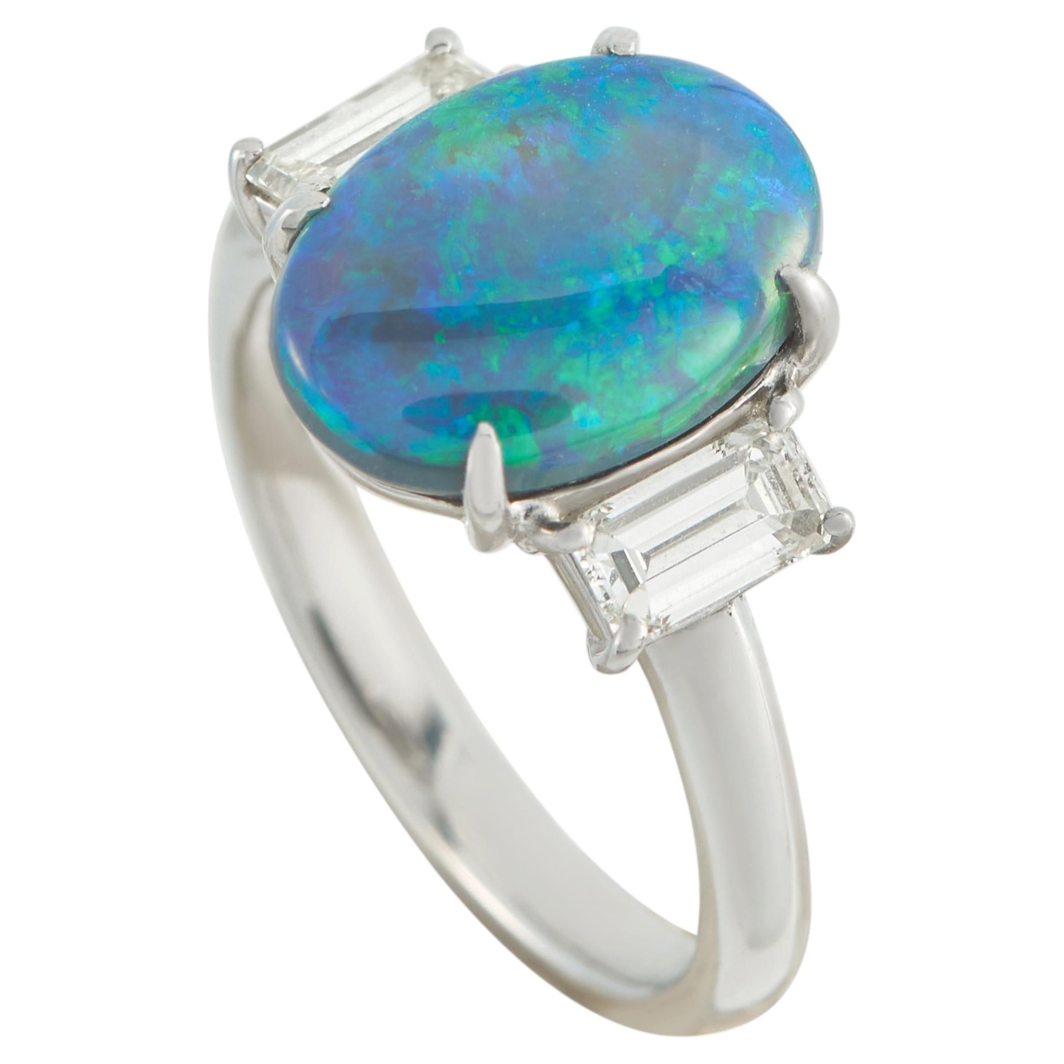 Platinum 0.71ct Diamond and Opal Ring MF11-052126