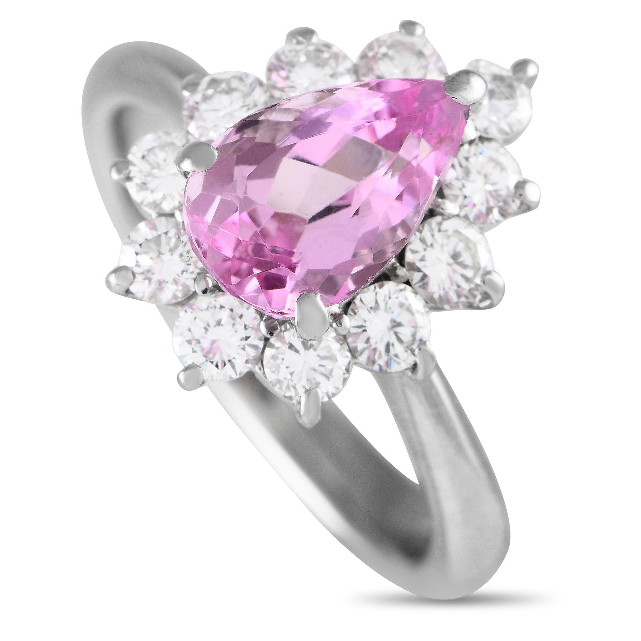 Platinum 0.71ct Diamond and Pink Zircon Pear Halo Ring In Excellent Condition For Sale In Southampton, PA