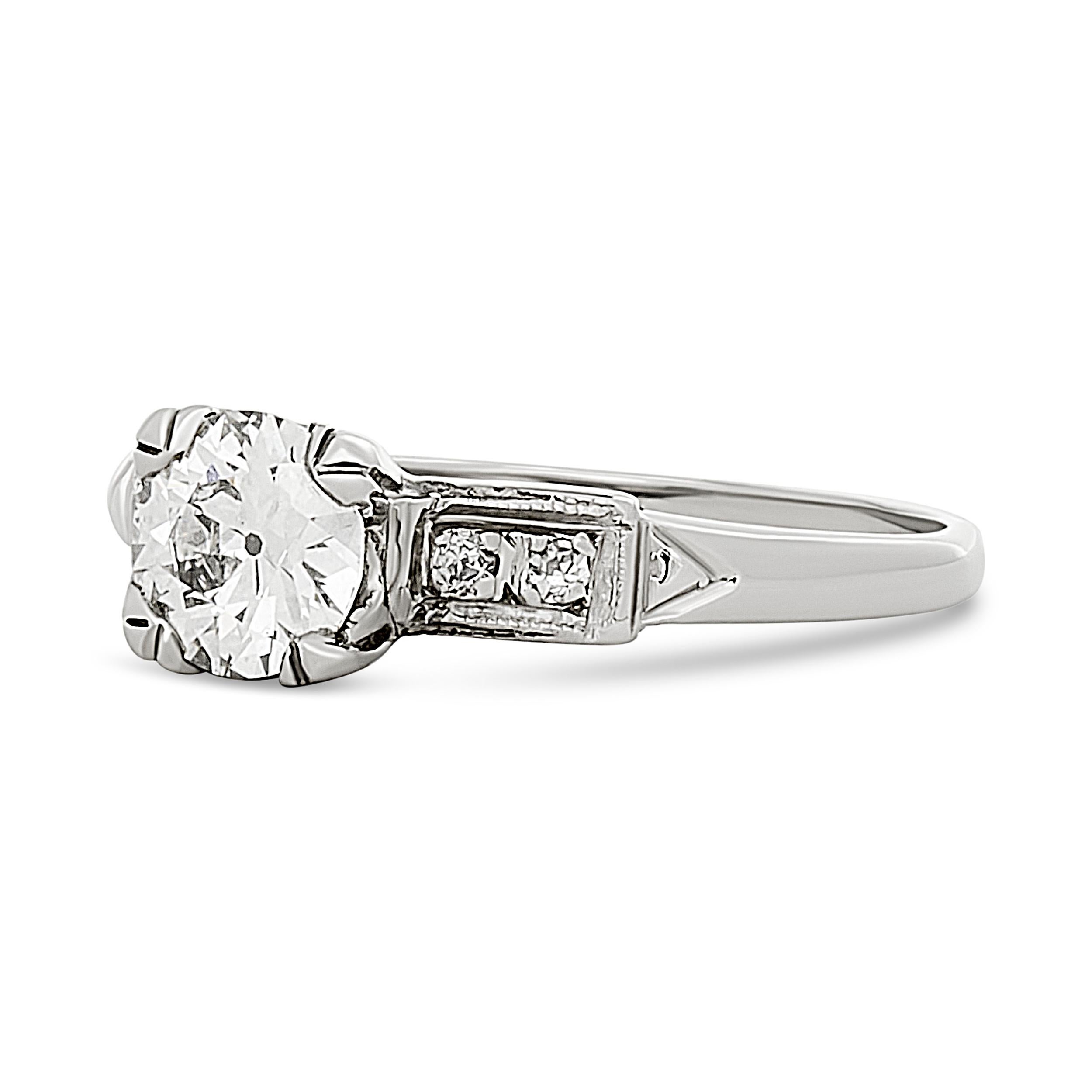 Platinum 0.72 carat Diamond Vintage Estate Engagement Ring In Good Condition For Sale In Philadelphia, PA