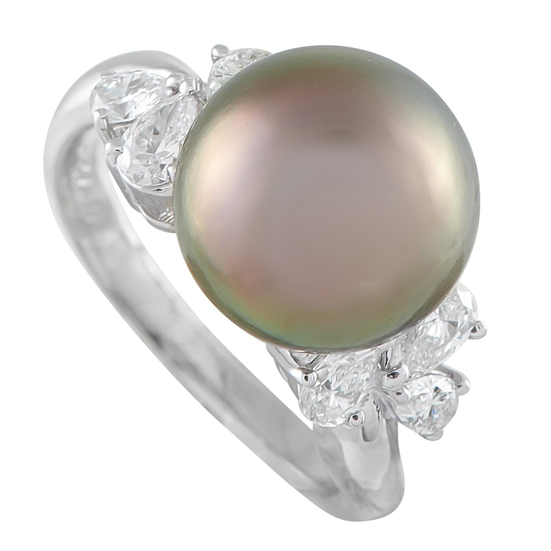 Platinum 0.72ct Diamond and Black Pearl Ring #5220