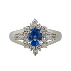 Platinum 0.73ctw Diamond Blue Oval Sapphire Center Cocktail Ring