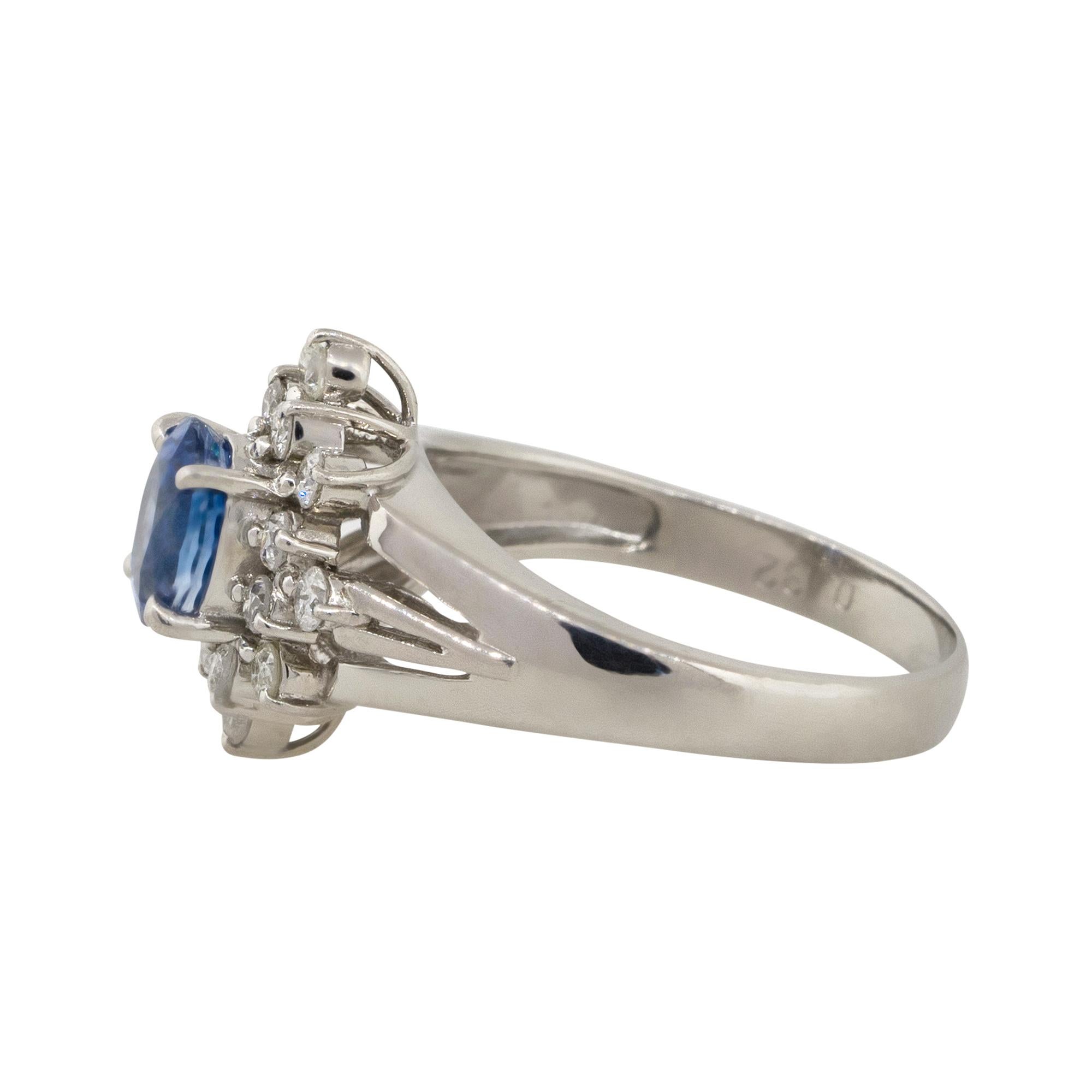 Oval Cut Platinum 0.73ctw Diamond Blue Oval Sapphire Center Cocktail Ring For Sale