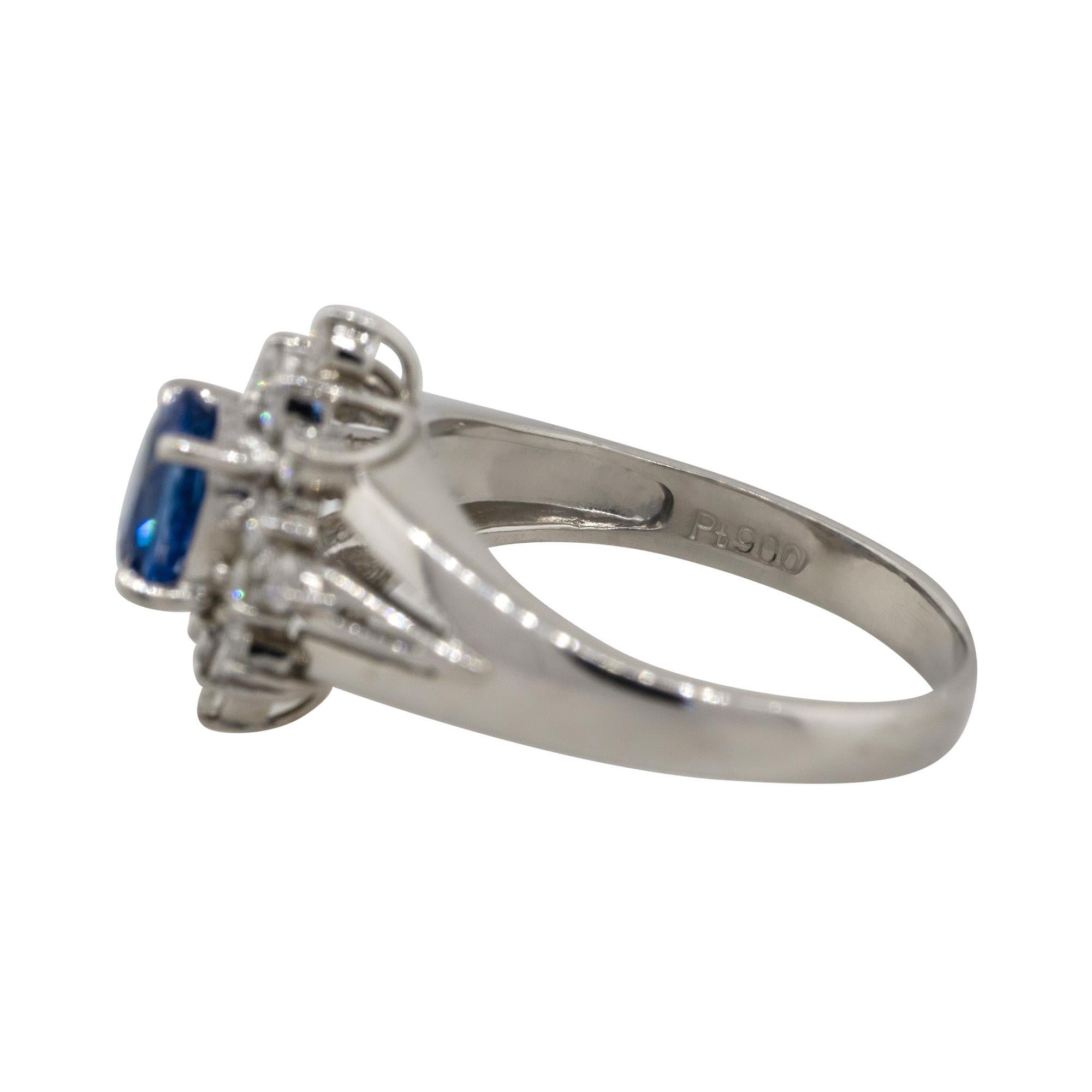 Platinum 0.73ctw Diamond Blue Oval Sapphire Center Cocktail Ring In New Condition For Sale In Boca Raton, FL