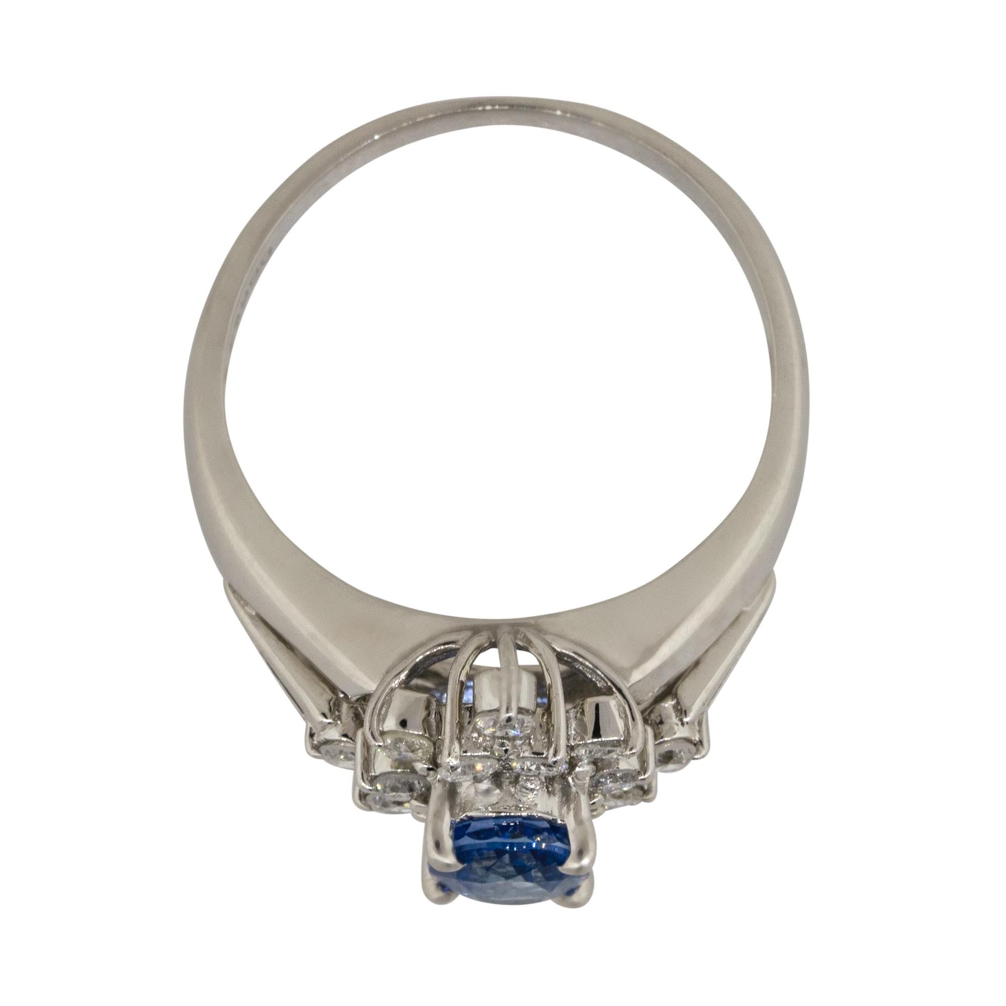 Platinum 0.73ctw Diamond Blue Oval Sapphire Center Cocktail Ring For Sale 1