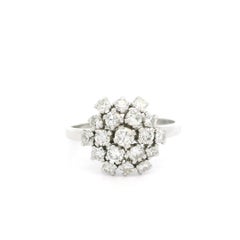 Bague flocon de neige en platine avec diamant taille ancienne de 0,74 carat à profil bas et grappe florale