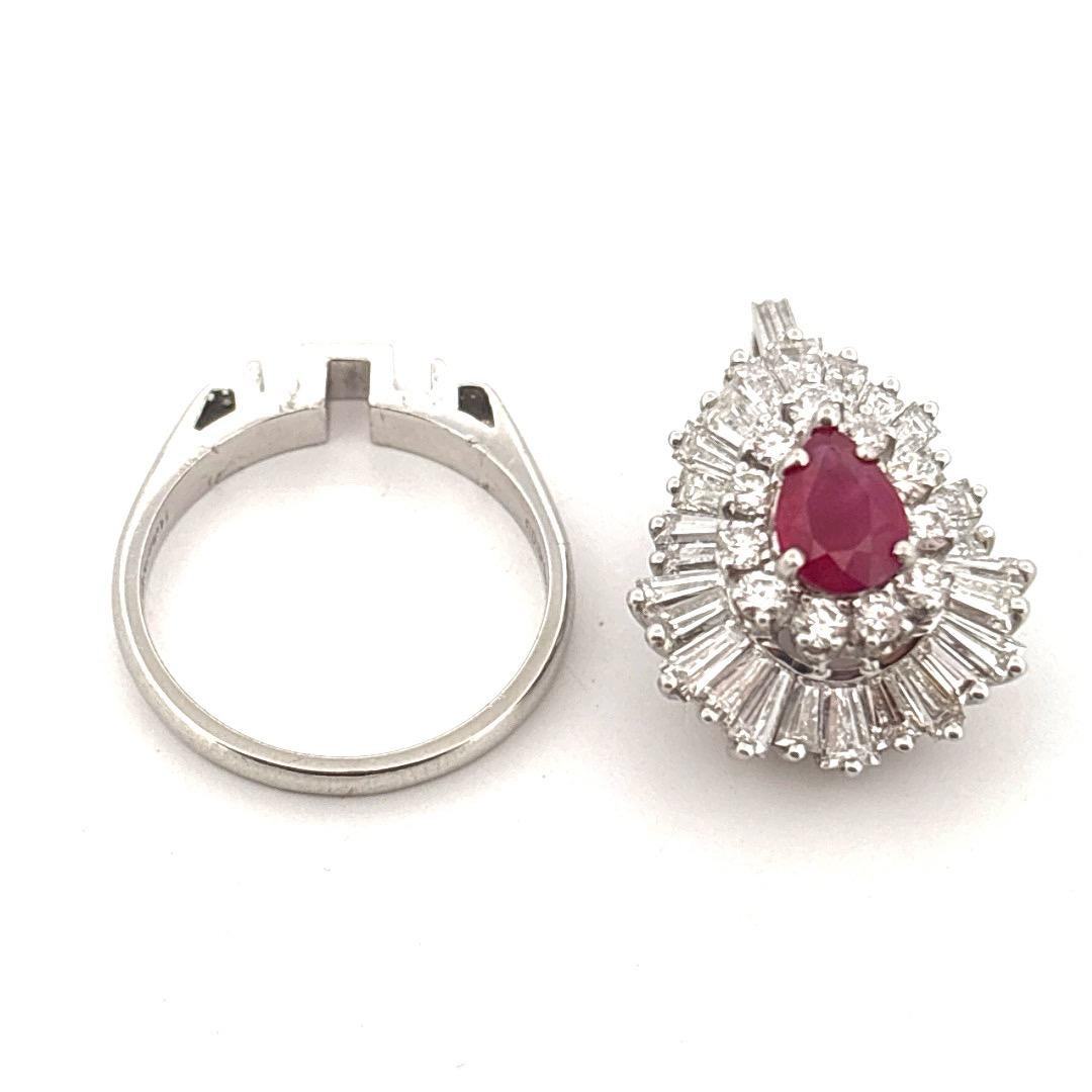 Art déco Platine 0.75 Carat Rubis 3.00 Carat Diamant Bague Pendentif Combo en vente