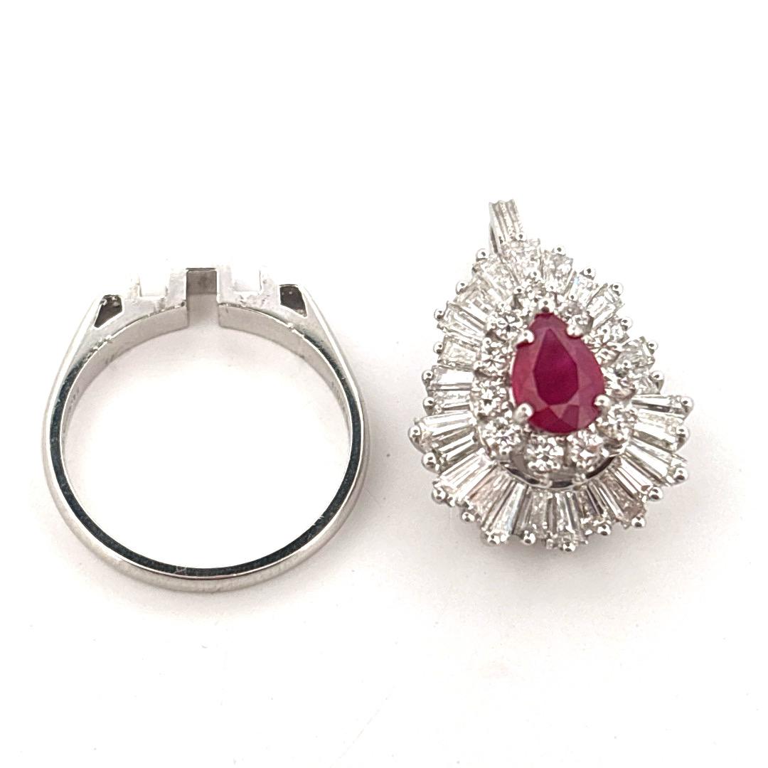 Taille poire Platine 0.75 Carat Rubis 3.00 Carat Diamant Bague Pendentif Combo en vente