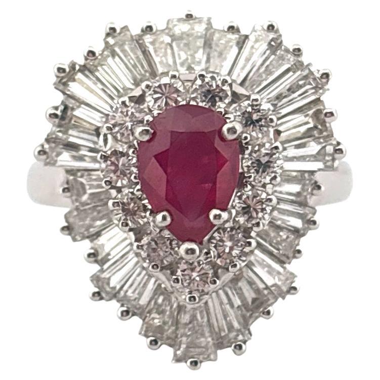 Platine 0.75 Carat Rubis 3.00 Carat Diamant Bague Pendentif Combo en vente