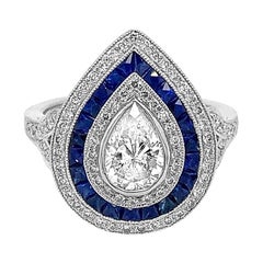 Vintage Platinum Art Deco 0.75 CT Sapphire 0.89 CT Pear Shaped Diamond Ring