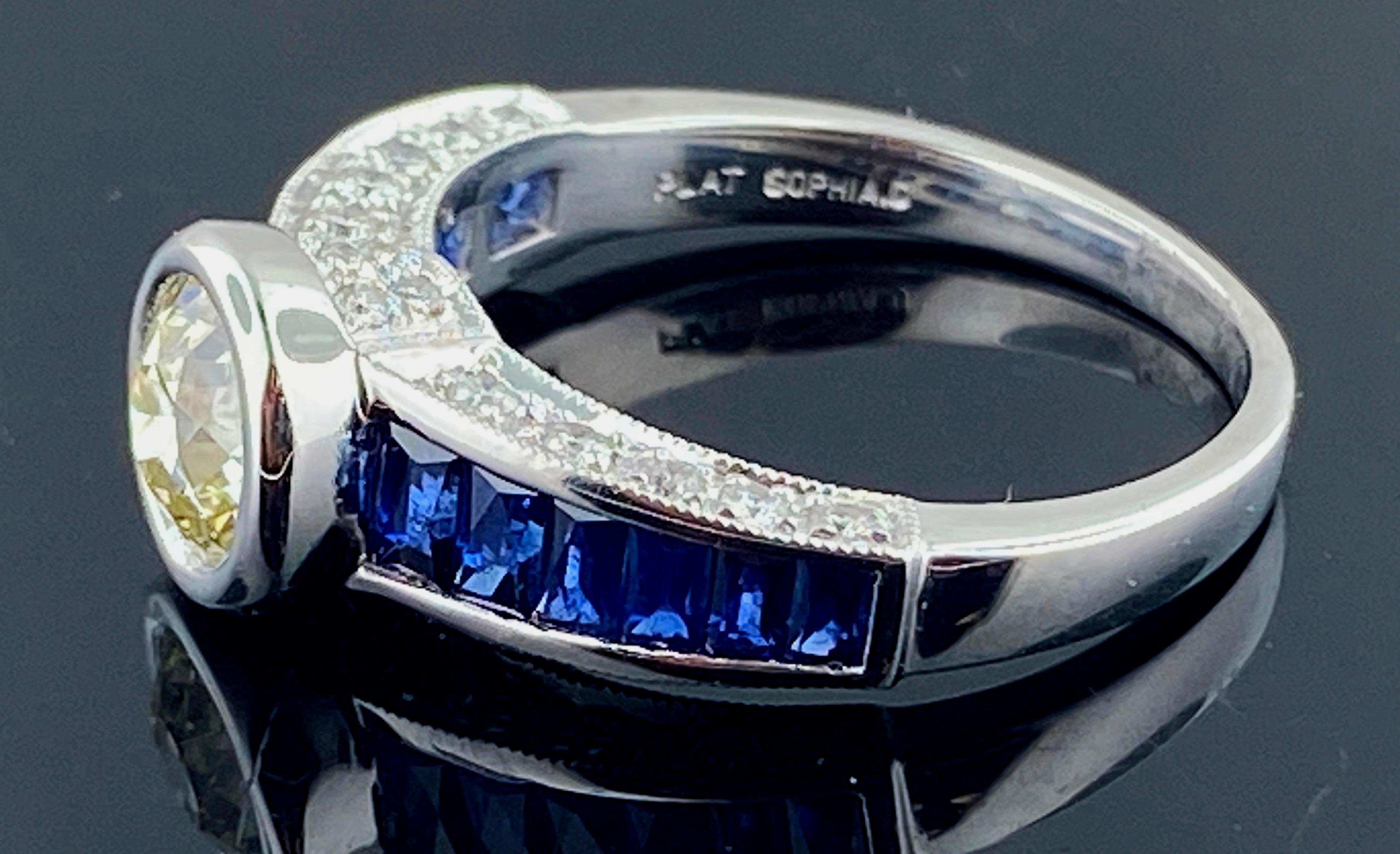 Platinum 0.75 Ct Old European Cut Diamond and Blue Sapphire Ring In Excellent Condition For Sale In Palm Desert, CA