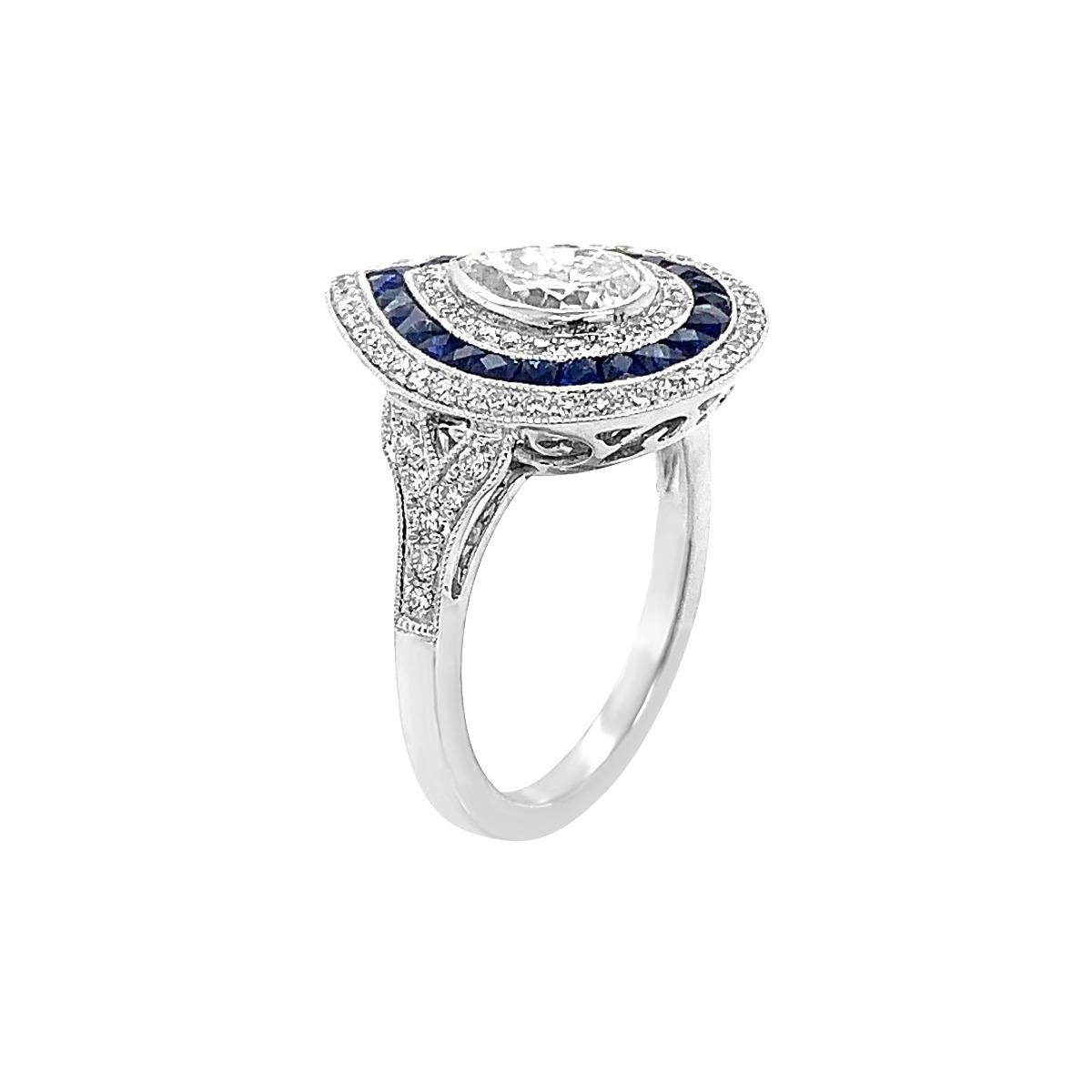 Vintage Platinum Art Deco 0.75 CT Sapphire 0.89 CT Pear Shaped Diamond ...