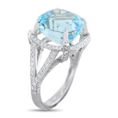 Platinum 0.75ct Diamond and Aquamarine Ring MF39-122325