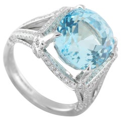 Platinum 0.75ct Diamond and Aquamarine Ring MF39-122325