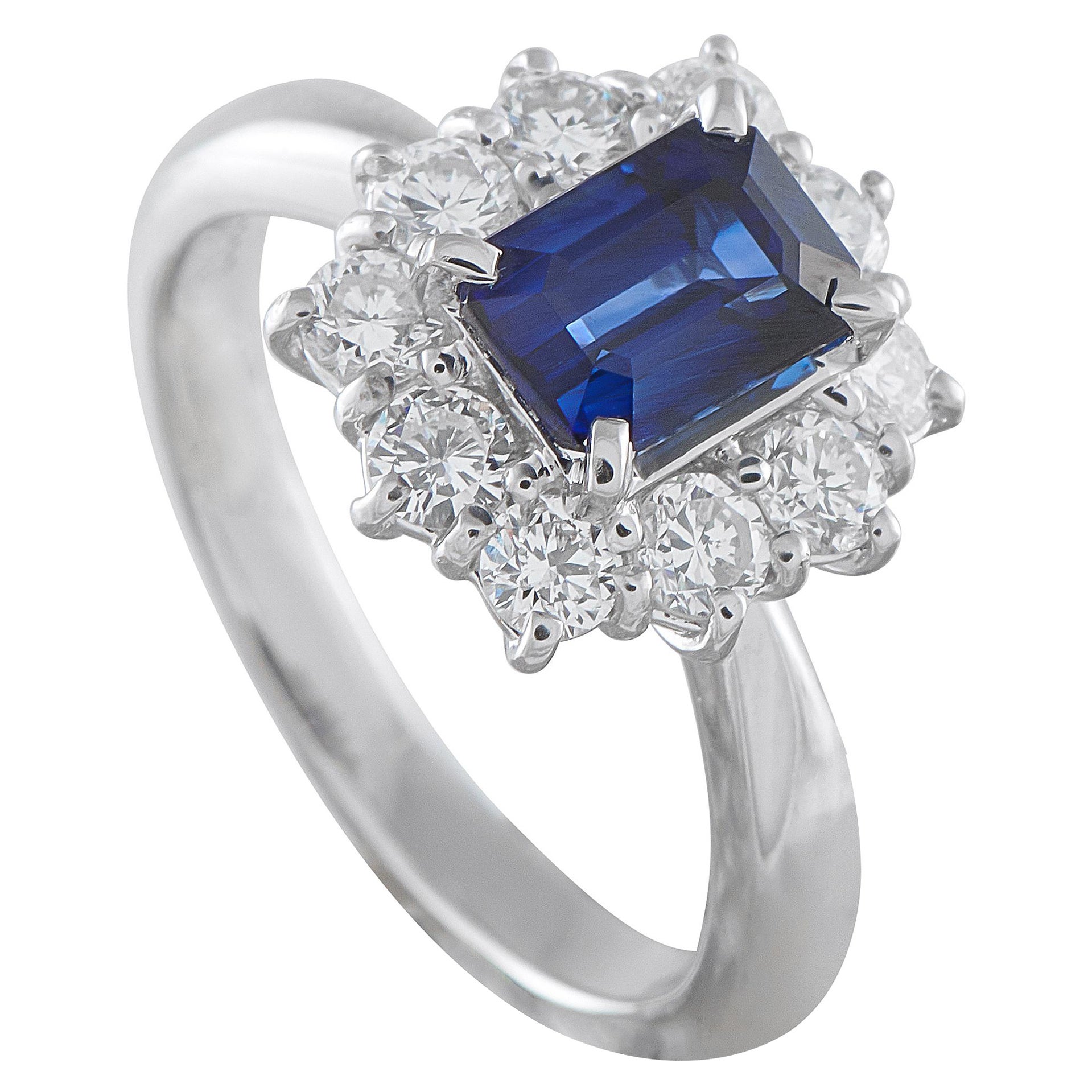 Platin 0.77ct Diamant und Saphir Ring #5340