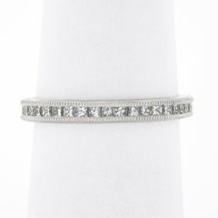 Platinum 0.77ctw Channel Princess Diamond Milgrain Eternity Stackable Band Ring