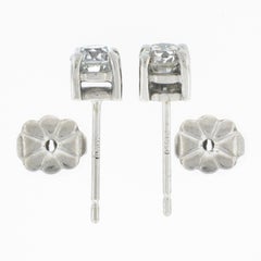 Platinum 0.77ctw Old European Cut Diamond 4 Prong Basket Classic Stud Earrings