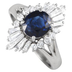 Bague en platine, diamant 0,78 carat et saphir
