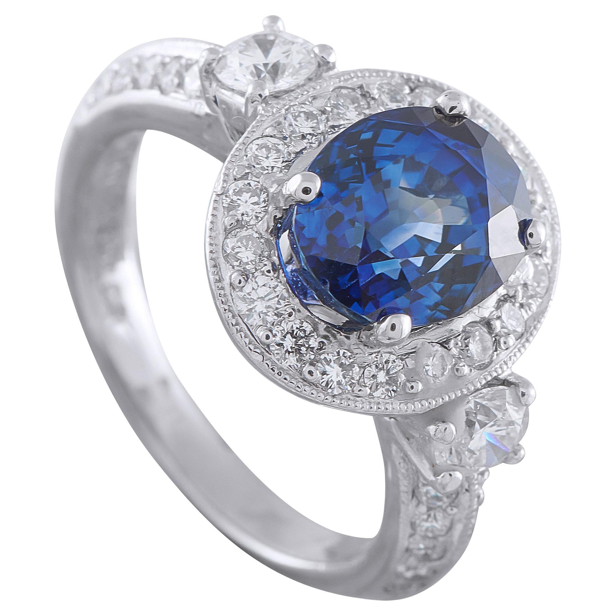 Platinum 0.78ct Diamond and Sapphire Ring MF32-021926 For Sale