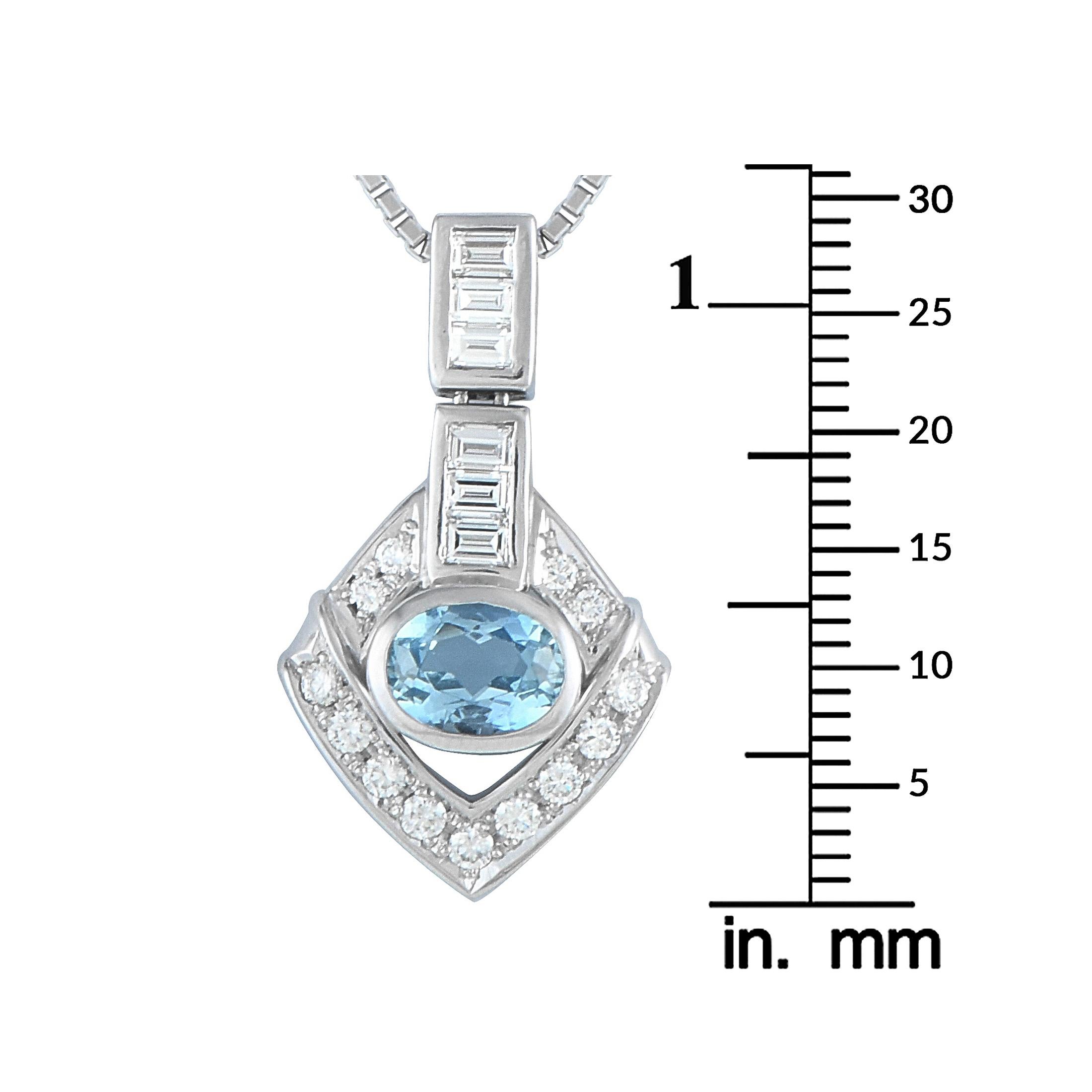 Platinum 0.79ct Diamond and Aquamarine Art Deco Necklace In Excellent Condition In Southampton, PA