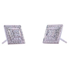 Used Platinum 0.80 Carat G color VS1 White Diamonds Square Handcrafted Stud Earrings