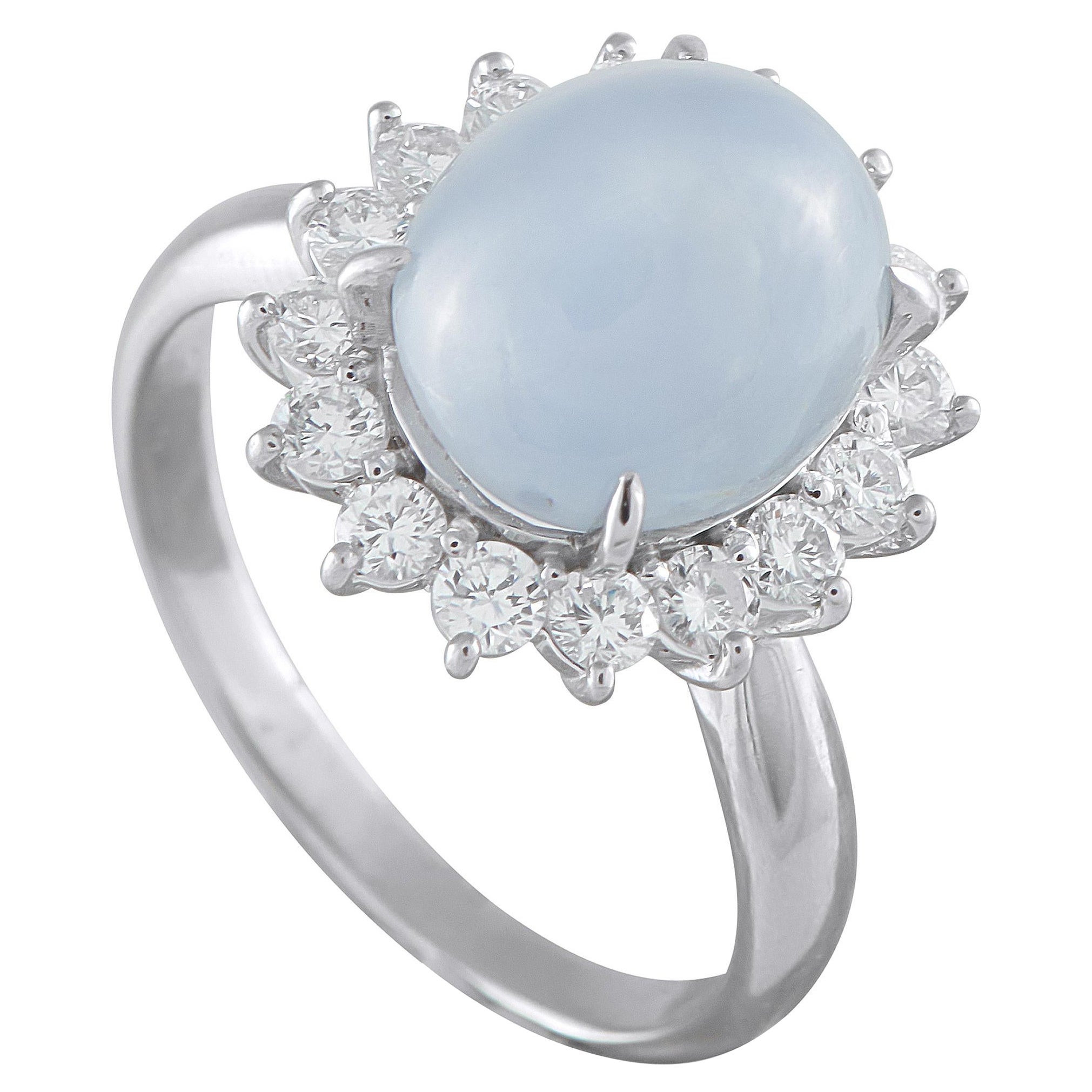 Platinum 0.80ct Diamond and Baby Blue Sapphire Ring MF07-101625 en venta