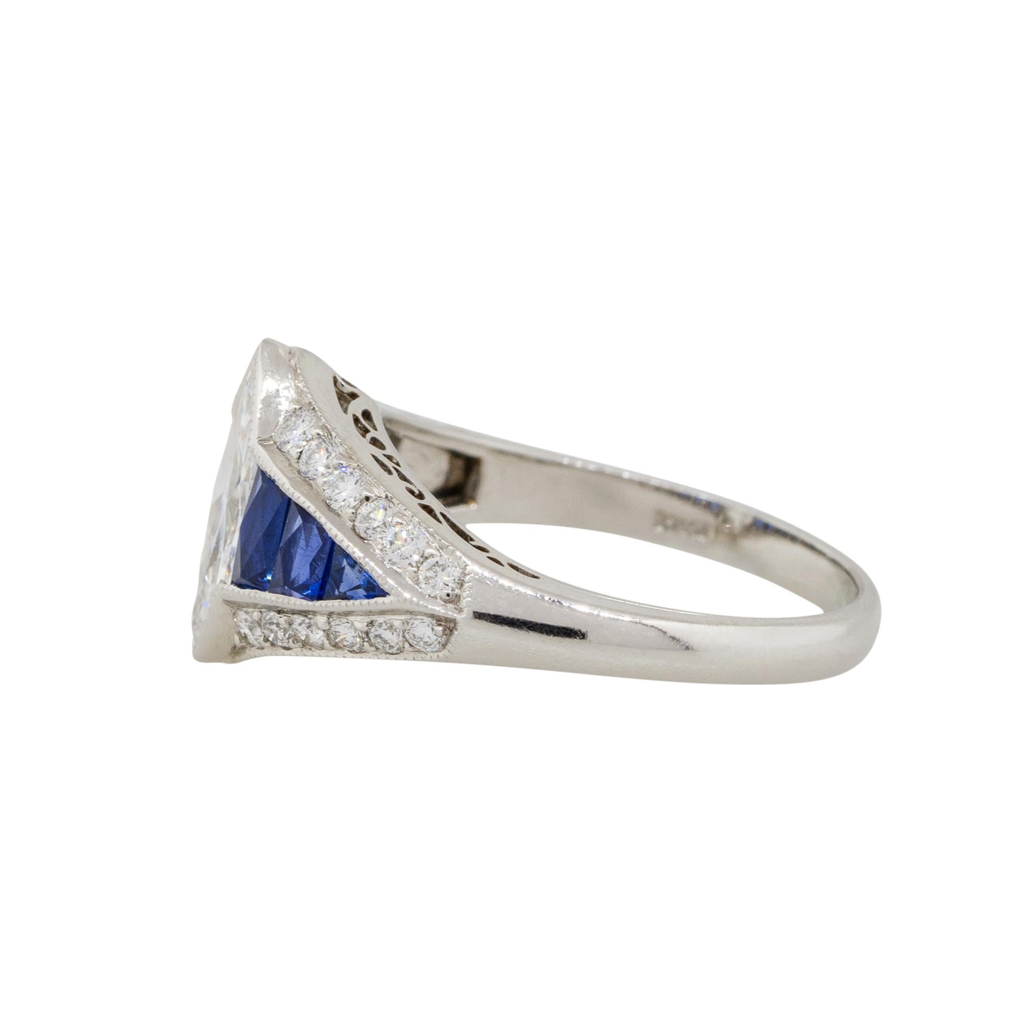 Marquise Cut Platinum 0.80 Carat Marquise Diamond Center Ring with Sapphires
