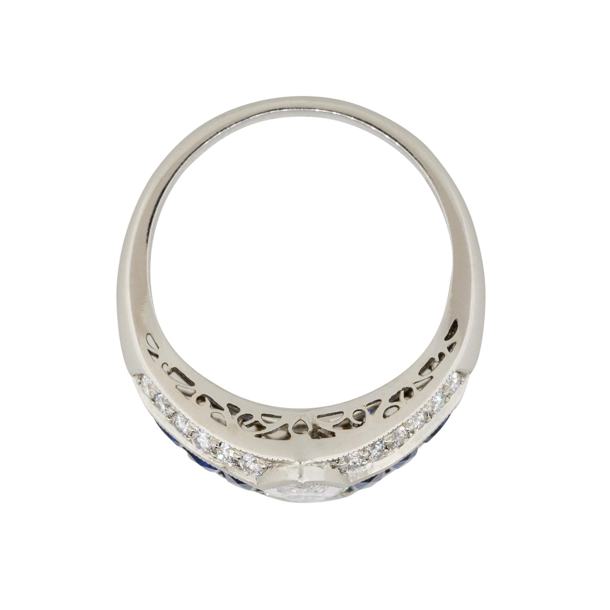 Women's Platinum 0.80 Carat Marquise Diamond Center Ring with Sapphires