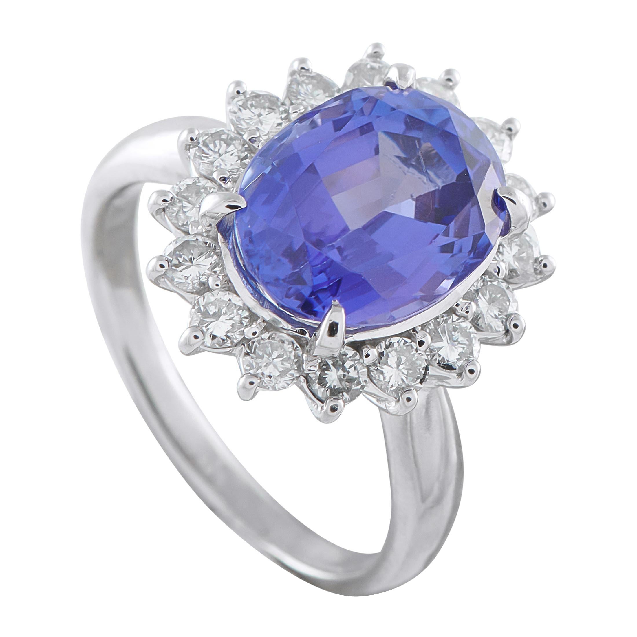 Platinum 0.82ct Diamond and Tanzanite Ring MF08-110525 en venta