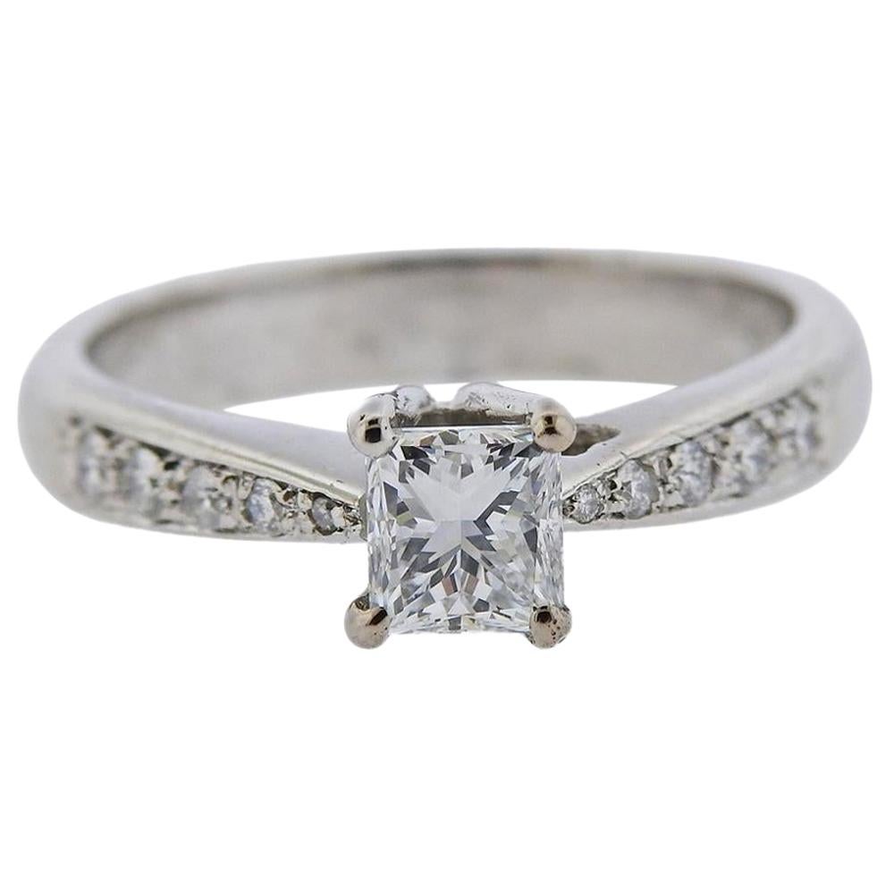 Platinum 0.83 Carat Diamond Engagement Ring For Sale