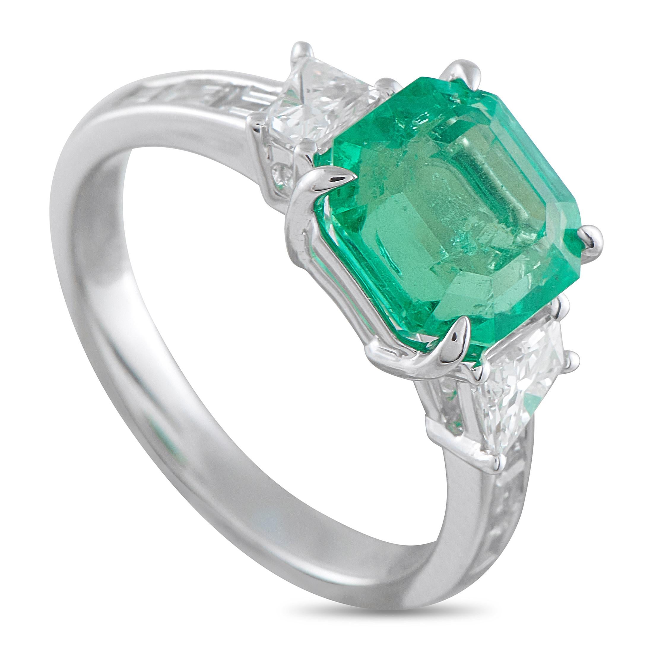 Platinum 0.84ct Diamond and Emerald Ring #5320 For Sale