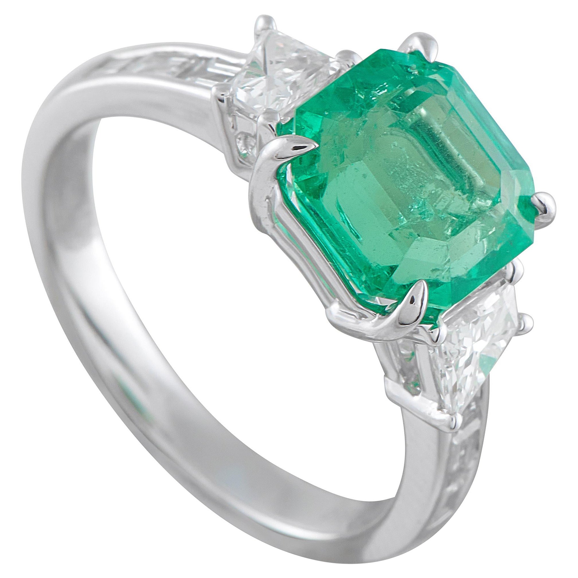 Platin 0.84ct Diamant und Smaragd Ring #5320