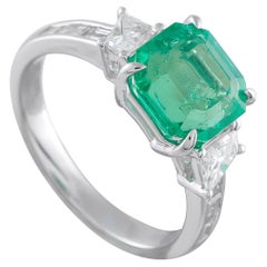 Platin 0.84ct Diamant und Smaragd Ring #5320