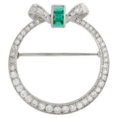 Platinum 0.85ct Diamond and Emerald Brooch MF11-020326