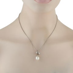 Platinum 0.85ct Diamond and Pearl Pendant Necklace MF24-101525