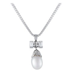 Platinum 0.85ct Diamond and Pearl Pendant Necklace MF24-101525