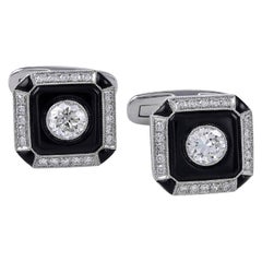 Platinum 0.87 Carat Onyx and Diamond Cufflinks