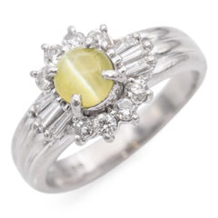 Platinum 0.88 Ct. Cat's Eye Chrysoberyl and Diamond Ring